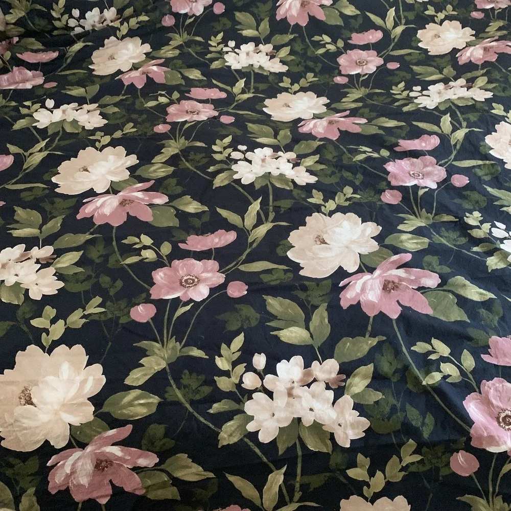 IKEA BLEKFRYLE Black Floral Full Queen Duvet Cover 2 Standard Shams